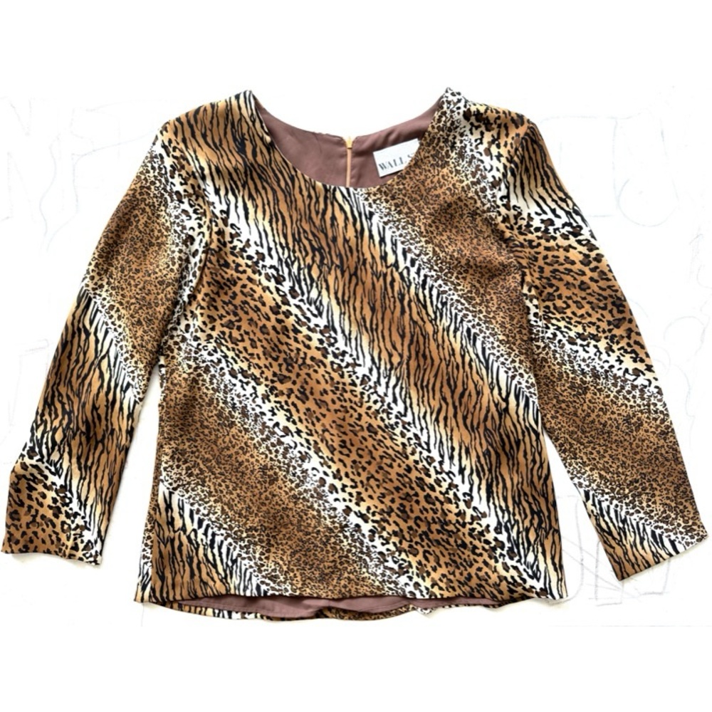 Vintage Brown and Cream Animal Print Blouse from the 80s.